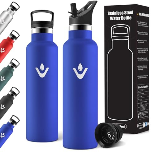 Motswedi Botella Termica, 750ml Doble Aislamiento, Botella Agua Termica, Termo Sin BPA, Cantimplora Infantil, Reutilizable, Cantimplora para Deporte, Viaje, Escuela, Exterior, Azul Rey