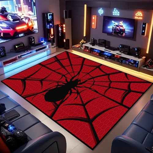 ZLXMN 3D Spider Game Rugs,60x90cm,Black Spider Web Gaming Rug for Boys Bedroom,Low Pile Durable Washable Mat for Living Room Bedside Teens Game Room Carpets