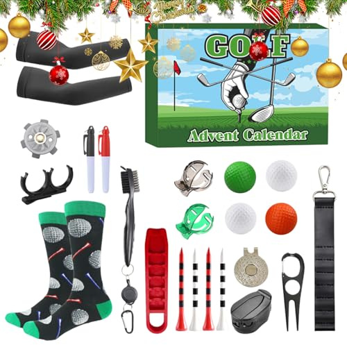 Golf Adventskalender | Edition 2025 für Männer | 24 Tage Tees, Bälle und Marker, Kollektion für Erwachsene Anfänger oder Enthusiasten