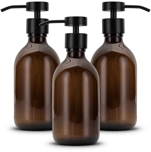 Koffs Design Glas Seifenspender für Badezimmer und Küche - Flüssigseifenspender aus Braunglas – modern - Pumpspender für Seife, Spülmittel & Handcreme - Spüli Spender - Blanko 3 Stück