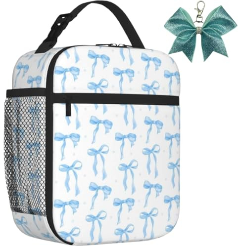 TIANCANCAN Insulated Girl Lunch Bag Blue Bow, 6.5L Cool Girls Lunch Box Bag for Women Kids, Tough & Spacious Cooler Bag Bento Lunch Boxes for Adults & Girls (Blue Bow)