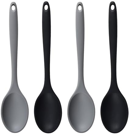 4PCS Silicone Spoons for Cooking, Silicone Spoon, Cooking Spoon Set of 4 Heat Resistant Non Scratch Serving Spoons for Mixing Stirring Serving
