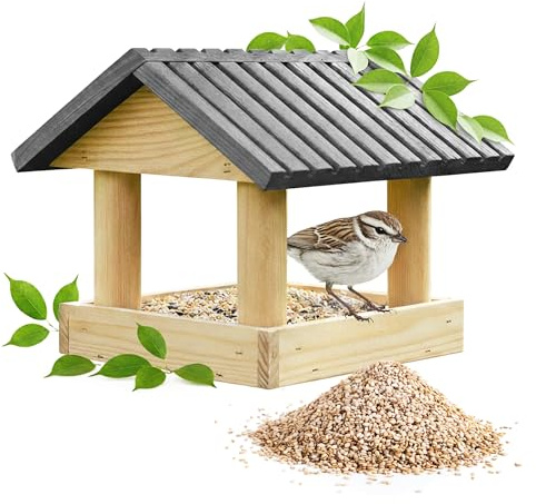 PATKAR Vogelhaus zum Aufhängen - Vogelfutterspender Futterhaus für Vögel - Vogelfutterhaus für Wildvögel Balkon Vogel - 26 x 24 cm - aus Kiefernholz + 500g Futter Gratis