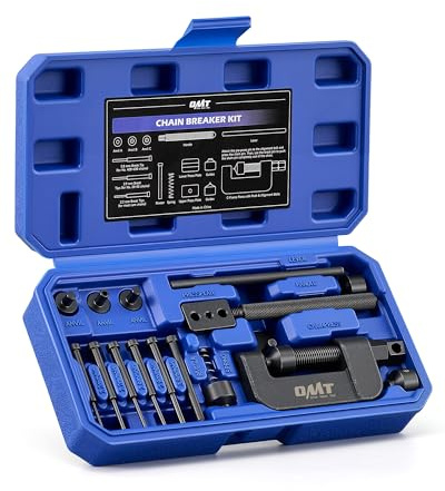 OMT Motorcycle Chain Rivet Tool, 20pc Breaker & Riveter Kit For #25-#630 | Forged 1045 Carbon Steel, Replacing Worn Links, Blackened C-Frame Press & 5 Pins, For Bikes & ATVs, Perfect For Mechanics