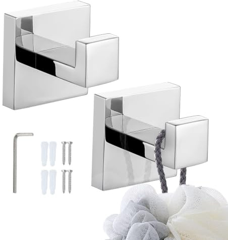 YACVCL Bathroom Towel Hook Chrome Screw in Door Hooks 2 Pack | Robe Coat and Clothes Hooks Hanger SUS304 Stainless Steel Heavy Duty Wall Hooks for Bathroom Kitchen Bedroom