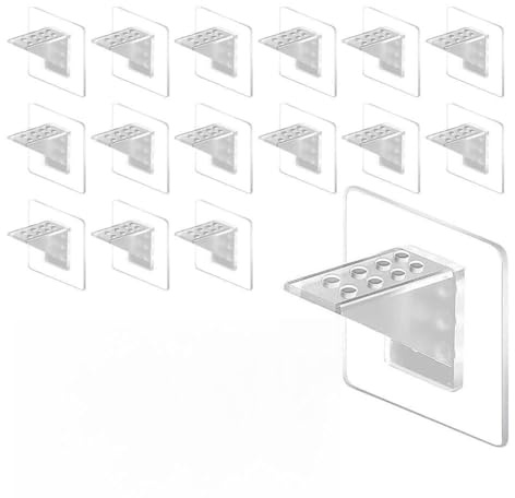 Wodsty 16 Stück transparente ABS-Bkets, 7 x 7 cm, kein Bohren erforderlich, für Kleiderschrank, Bücher, Küchenschrank und Disay Case Support
