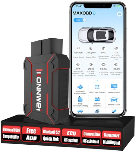 OBD2 Diagnosegerät Auto,Bluetooth 5.2 Adapter,KFZ Fehlercode Leser & Motor Diagnose mit DTC-Definition,Live Daten& Leistungstests,Kostenlose Updates,Kompatibel mit OBD2 Fahrzeugen,für iOS und Android