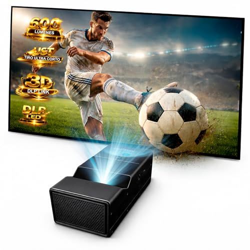 Proyector UST Tiro Ultra Corto, 600 lumens, Resolución nativa 1080p, DMD 0.23, 3D DLP Link soportado, 100 a 50cm, AndroidTV WiFi 2GB RAM y 16GB ROM, Bluetooth