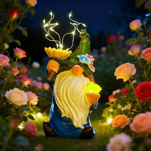 ACAREY Gartenzwerge Solar Figuren für Außen, Lustig Gartendeko Gartenzwerg Outdoor mit Leuchtender Vogel, Garten Ostern Deko Frühling Wichtel Terrasse Deko, Geschenke für Frauen Männer Geburtstag (C)