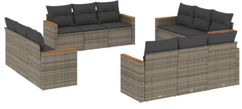 QJBSAVVA 12-teilig Garten-Sofagarnitur mit Kissen Grau Poly Rattan Lounge Set für Garten Terrasse und Innenhof Modulare Gartenmöbel Set mit Stauraum Polstergarnitur