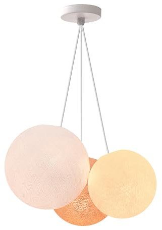 CREATIVECOTTON Dreistrahlige höhenverstellbare LED Hängelampe mit handgearbeiteten Kugeln aus Baumwolle (Ambiance - 3-flammig)