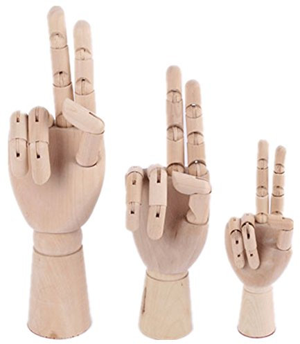 MELARIO Link Recht Holz Hand Gliederpuppe Modellhand 7'', 8'', 10'', 12'' (Linke Hand(10''=25cm))
