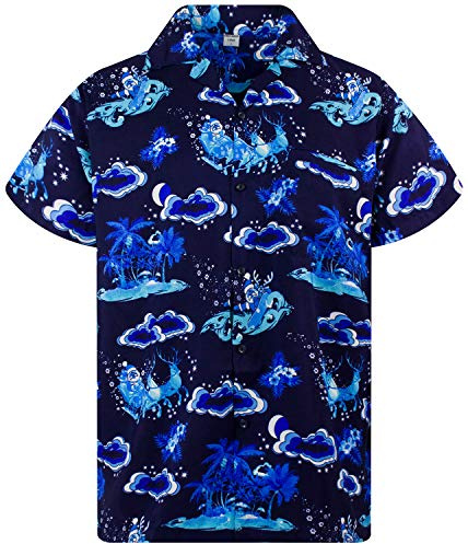 King Kameha Funky-Hawaii-Hemd, Weihnachten, Herren, Kurzarm, Christmas-Island, Mono-Blau, M