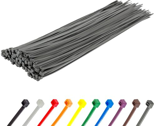 Gocableties Heavy Duty Long Silver Cable Ties, 370mm x 7.6mm, Pack of 100, Premium Nylon Zip Ties, Plastic Tie Wraps, Secure Self-Locking Mechanism, for Home, Garden, Office and DIY