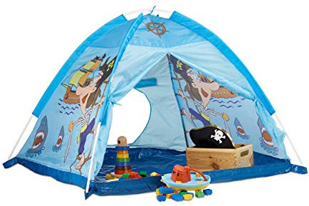 Relaxdays 10022455 Spielzelt Pirat, Kinderzelt für Jungen ab 3 Jahre, Indoor und Outdoor Piratenzelt HxBxT 90x118x115 cm, blau