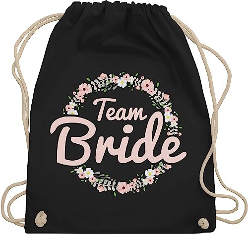 Turnbeutel Rucksack - JGA Junggesellenabschied Frauen - Team Bride Blumenkranz rosé - Unisize - Schwarz - tasche brauttaschen bachelorette party bridemaid juterucksäcke