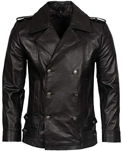 Infinity Leather Giacca da Uomo in Pelle di Vacchetta Nera Militare Classica 2XL