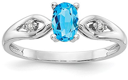 Verlobungsring 14 Karat Weißgold Blautopas Diamant Größe 7 (0,52 Karat)