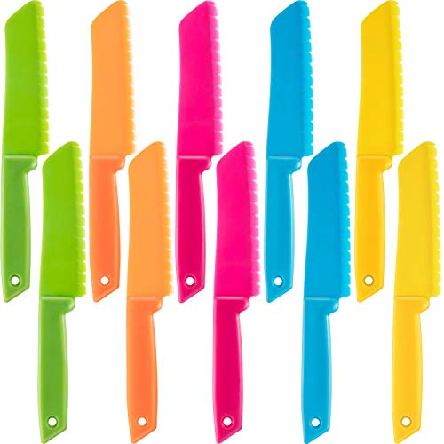 JOVITEC 10 Pieces Kid Knife Plastic Kids Safe Knives for Real Cooking, Nylon Children Toddler Cooking Kitchen Set Bulk for Bread, Lettuce and Salad