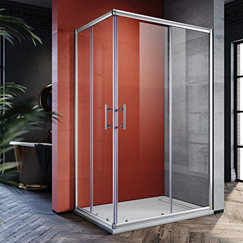 SIRHONA Cabine de Douche Coulissante 120x100x185cm - Entrée d'Angle à Double Porte - Verre 5 mm