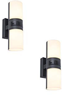 Hochwertige LED Up and Down Außenwandlampen im 2er Set aus ALU Anthrazit mit 2 Lichtköpfen drehbar & Bewegungssensor