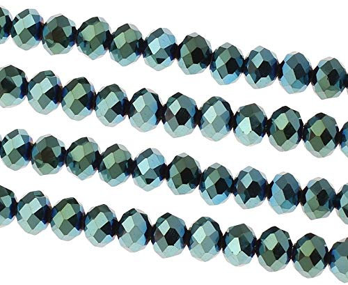 Cuentas checas de cristal de Bohemia facetadas y redondas, tamaños de 4/6/8/10 mm, colores a elegir (verde pulido a fuego), 8 x 6 mm