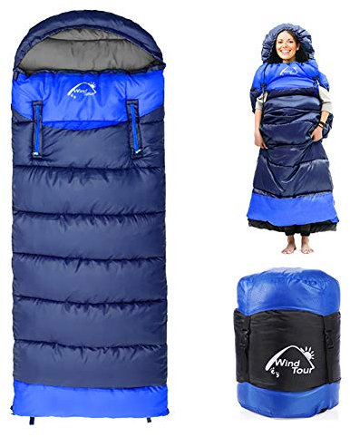 Topchances Mumienschlafsack, professioneller 4-Jahreszeiten-Rucksack-Schlafsack für Erwachsene und Kinder, 1950 g, warm und waschbar, für Wandern, Reisen und Outdoor (blau-L)