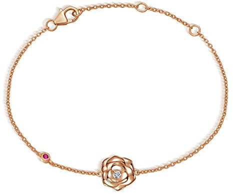 FANCIME Bracciali con Fiore Rosa in Argento Sterling 925 con Zirconi, Romantici Bracciali in Fiore in Oro Rosa, Gioielli Regalo per Mamma Donna Ragazza