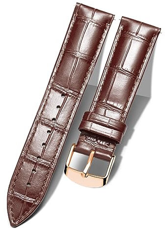 BINLUN Leder Uhrenarmband Krokodilmuster Schnellverschluss Ersatz Kalbsleder Uhrenarmbänder 10 Farben 13 Größen für Herren & Damen(Roségoldene Schnalle,Braun,15mm)