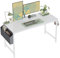 CubiCubi Computer Desk with Bag, 160cm Office Desk Study Writing Table for Home Office, Modern Simple Style, White Metal Frame, White