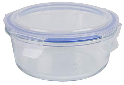 axentia Frischhaltedose aus Glas, klar/blau, ca. 600 ml, 5