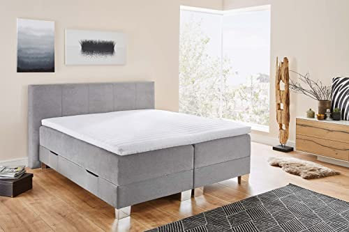 GMD Living Boxspringbett RINO mit Bettkasten in hellgrau, verschiedenen Größen, Farbe:hellgrau, Größe:LF 140 x 200