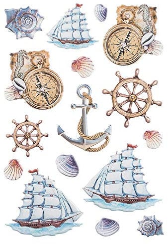 Ideen mit Herz Stickerbogen 3-D Relief-Sticker | Aufkleber | Hochwertig geprägt mit 3-D-Effekt | Din A4 Bogen mit verschiedenen Motiven (Maritim | Segelschiff)