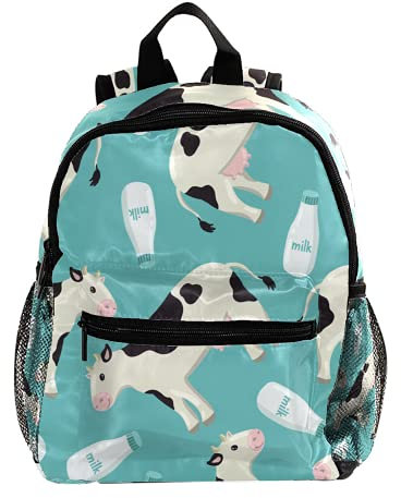Lightweight Kids Backpack Kindergarten School Bag Child Rucksack Daypack for 3-8 Years Old Cheerful White-Black Spotted Cow and Milk Bottle