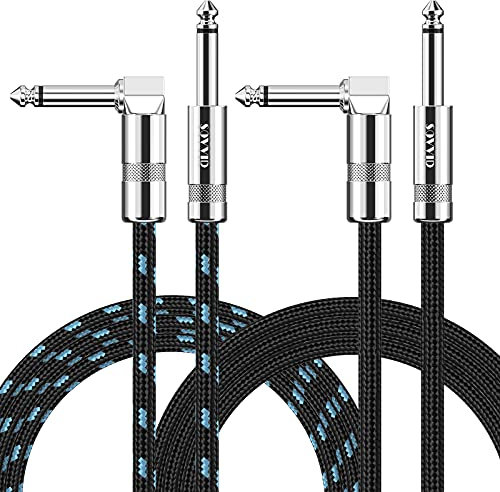 Sovvid Guitar Cable 10FT 2 Pack Instrument Cord Electric AMP Cord for Bass Guitar Keyboard 1/4 Inch Cable Right Angle Black and Black Blue