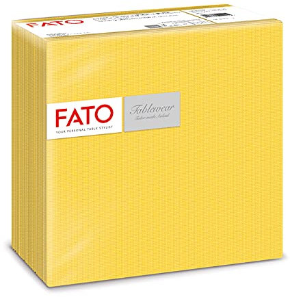 Fato - Trockene Papierservietten, Airlaid, Textileffekt, Packung mit 50 Servietten, Größe 40x40, 4-fach gefaltet, Farbton Dekor Gelb