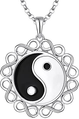 JO WISDOM Damen Kette Silber 925 Halskette Anhänger Yin-Yang Unendlichkeit Amulett Ohm mit 3A Zirkonia,Schmuck für Frauen
