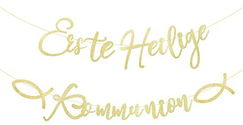 Erste Heilige Kommunion Girlande Glitzer Gold Erstkommunion Deko Banner Papier Hängende Dekoration für Kommunion Sakrament Jungen Mädchen usw.