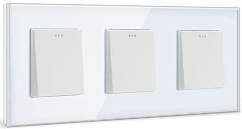 BSEED Interruptor de luz Triple 1 Gang 1 Vía+ 1 Gang 1 Vía+1 Gang 1 Vía,interruptor pared Triple con marco de cristal,16Amp Interruptor de pared basculante,Blanco Interruptor de palanca 228mm