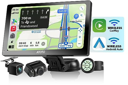 ATOTO P807PR Carplay Android Auto Senza fili, 7 pollici QLED Touchscreen Schermo per Auto con Telecamere Doppie di Registrazione in Full HD, Telecomando, Luminosità Adattiva con WDR