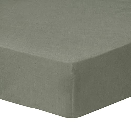 MATT & ROSE Drap Housse 140x190/200 cm Uni Lin LAVÉ 2 Personnes | 100% Lin Lavé | Oeko-TEX | Lichen