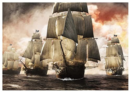 wandmotiv24 Fototapete Schiffe Piratenflagge Meer, S 200 x 140cm - 4 Teile, Wanddeko, Wandbild, Wandtapete, Segelboot Segelschiff Himmel M6873