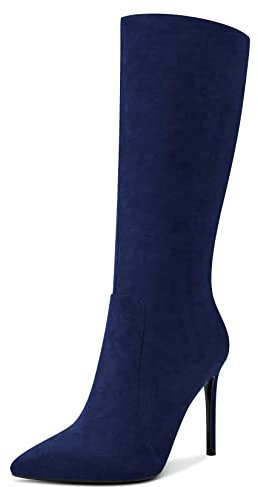 Castamere Donna Alto High Tacco Heel 10 CM Heels a Punta Cerniera Metà polpaccio Stivali da Matrimonio Ufficio Sexy Dress Stivali Blu C 41 EU