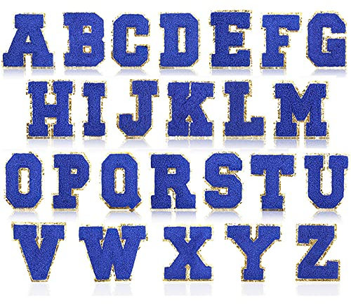 26 PCS Iron on Letters No Duplicate Letter Patches A- Z Varsity Chenille Letter Patches Iron on Letter Patches Chenille Preppy Patches for Clothing Hats Bags Jackets Shirt(Klein Blue)