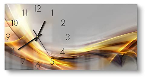 DEQORI Glasuhr | vertikal 60x30 cm | Motiv Glänzende Lichtreflexe | große XXL Design Uhr aus Glas | leise Wanduhr für Wohnzimmer & Küche | moderne Hingucker Uhr für die Wand