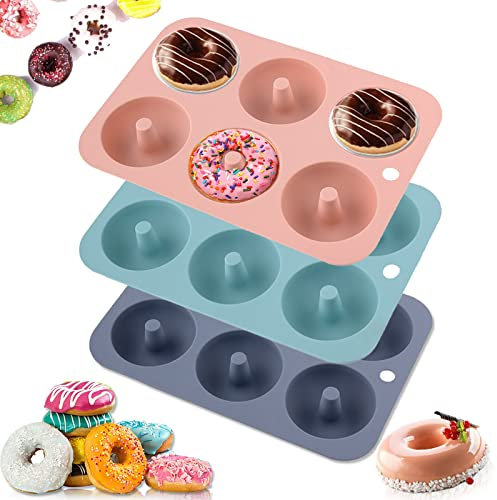 DQZSY 3 Stück Donut-Backform, Donut-Form mit 6 Mulden, antihaftbeschichtet, lebensmittelecht, BPA-frei, spülmaschinenfest, ofenfest