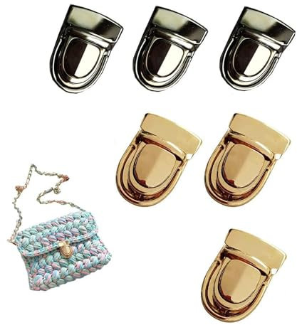 SURALIN 6PCS Verschluss Schloss für Tasche, Tuck Lock, Geldbörse Push Lock Sets,Portemonnaie Verschluesse,Taschenverschluss für Häkeltaschen