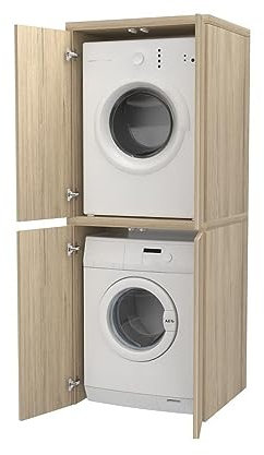 VE.CA - Mueble para Lavadora y Secadora Con Puertas de Madera - Cubierta Roble Sherwood - Columna y Soporte - Fabricado en Italia