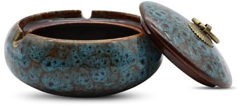 TECHEEL Keramik Aschenbecher Mit Deckel,Keramischer Aschenbecher,Chinesischer Aschenbecher Keramik, Aschenbecher Outdoor Schreibtisch-Raucher-Aschenbecher für Heimbüro-Dekoration