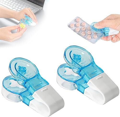 Pilulier portable, petit dissolvant de distributeur de pilules, outil de retrait de médicaments sans contact, facile à retirer les pilules de l'emballage (2 pièces)